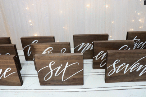 Wooden Table Numbers - White font