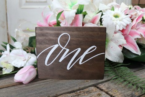 Wooden Table Numbers - White font