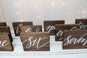 Wooden Table Numbers - White font