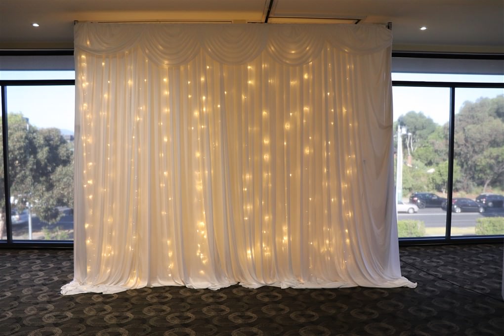 White Fairy Light Curtain Backdrop Wedding & Event Hire Melb