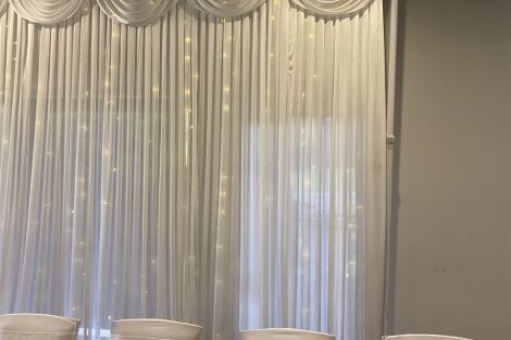 White Curtain Backdrop w/ Fairy Lights - 3m x 3m