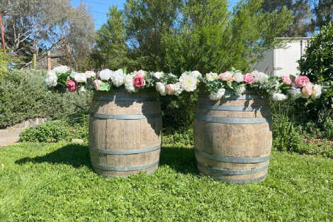 Wine Barrel and Door Bar with flowers 