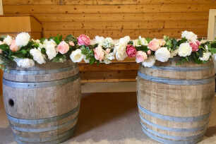 Wine Barrel and Door Bar with flowers 