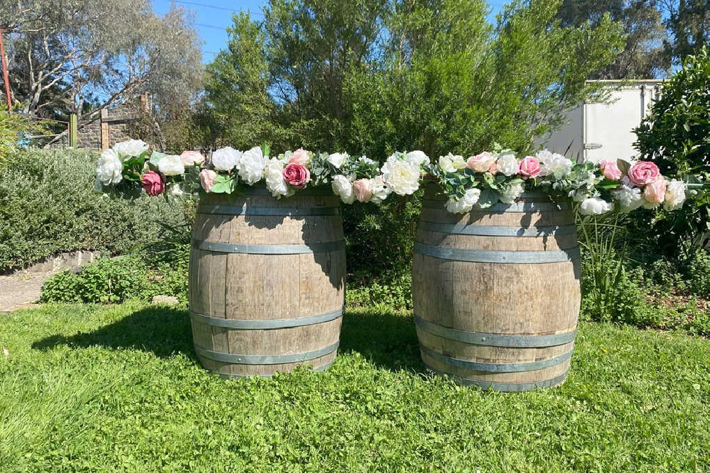 Wine Barrel Bar with Flowers (Hire) Weddings Melbourne Country