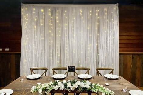 White Ruffle Tulle Backdrop w/Fairy Lights - 3m