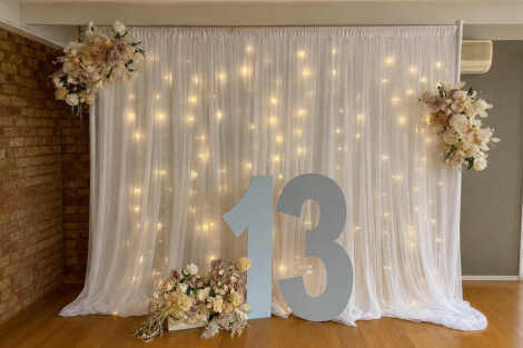 White Tulle Backdrop w/Fairy Lights - 3m x 3m
