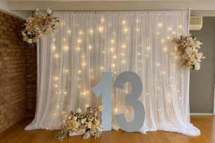 White Tulle Backdrop w/Fairy Lights - 3m x 3m