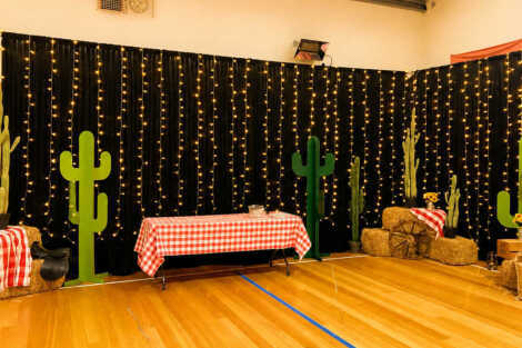 Black Draping with Fairy Lights