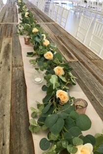 Green Foliage with Peach Roses table garland