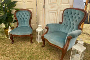 Vintage Ladies & Gents Chairs Teal (Pair)