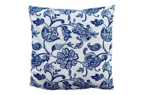 White & Blue Print Cushion - 50cm