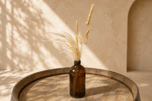 Vintage Amber Bottle with Grass