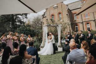 First kiss under our Birch Wood Arbour