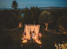 Rustic setup for a surprise backyard proposal