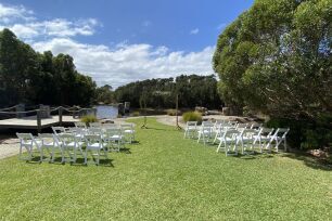 A lakeside ceremony at The Shearing Shed, Phillip Island