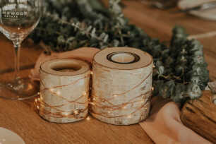 Closeup of our birch wood tealight candles