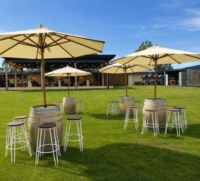 Ourdoor cocktail furniture ready for a party at a Yarra Valley Winery