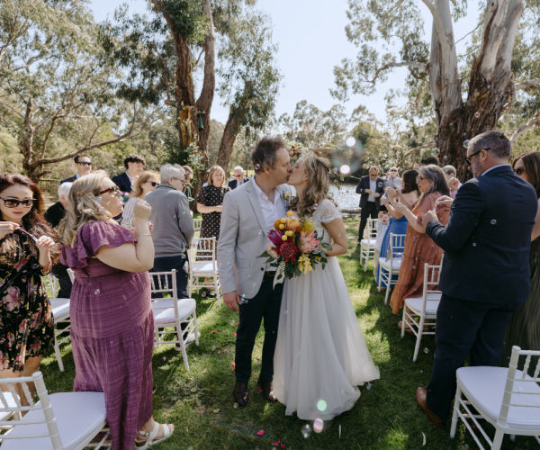 Ceremony setup by a lake in the Yarra Valley