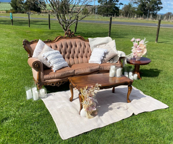 Vintage Lounge area at a backyard wedding