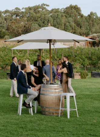 Wedding guests enjoying cocktail hour at Fergusson's Winery Yarra Valley