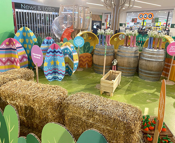 Easter decorations and activities set-up in a shopping centre