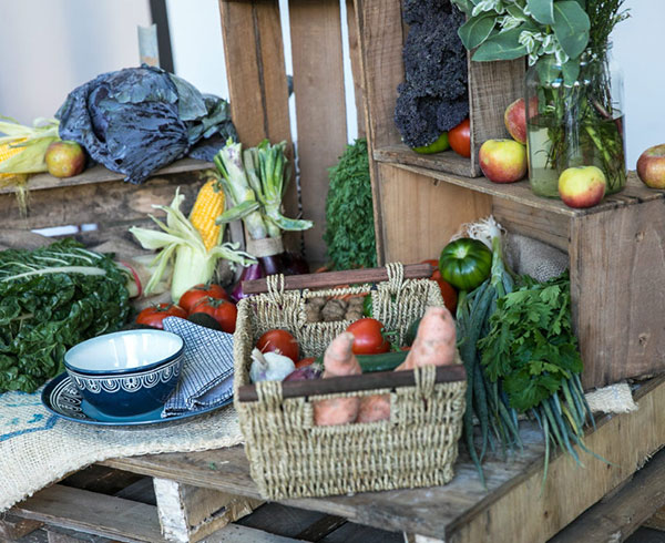 Farm grown produce set up for a photoshoot
