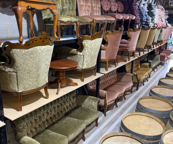 Dining tables with blush chiffon runners